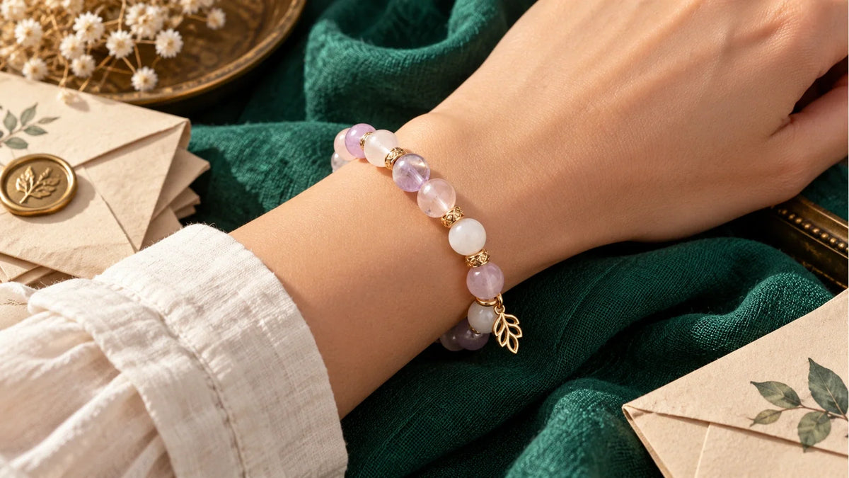 Gelang dan catatan bahan sebagai awal memilih perhiasan personal.